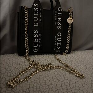 Guess Black and Gold Tote with Chain Strap